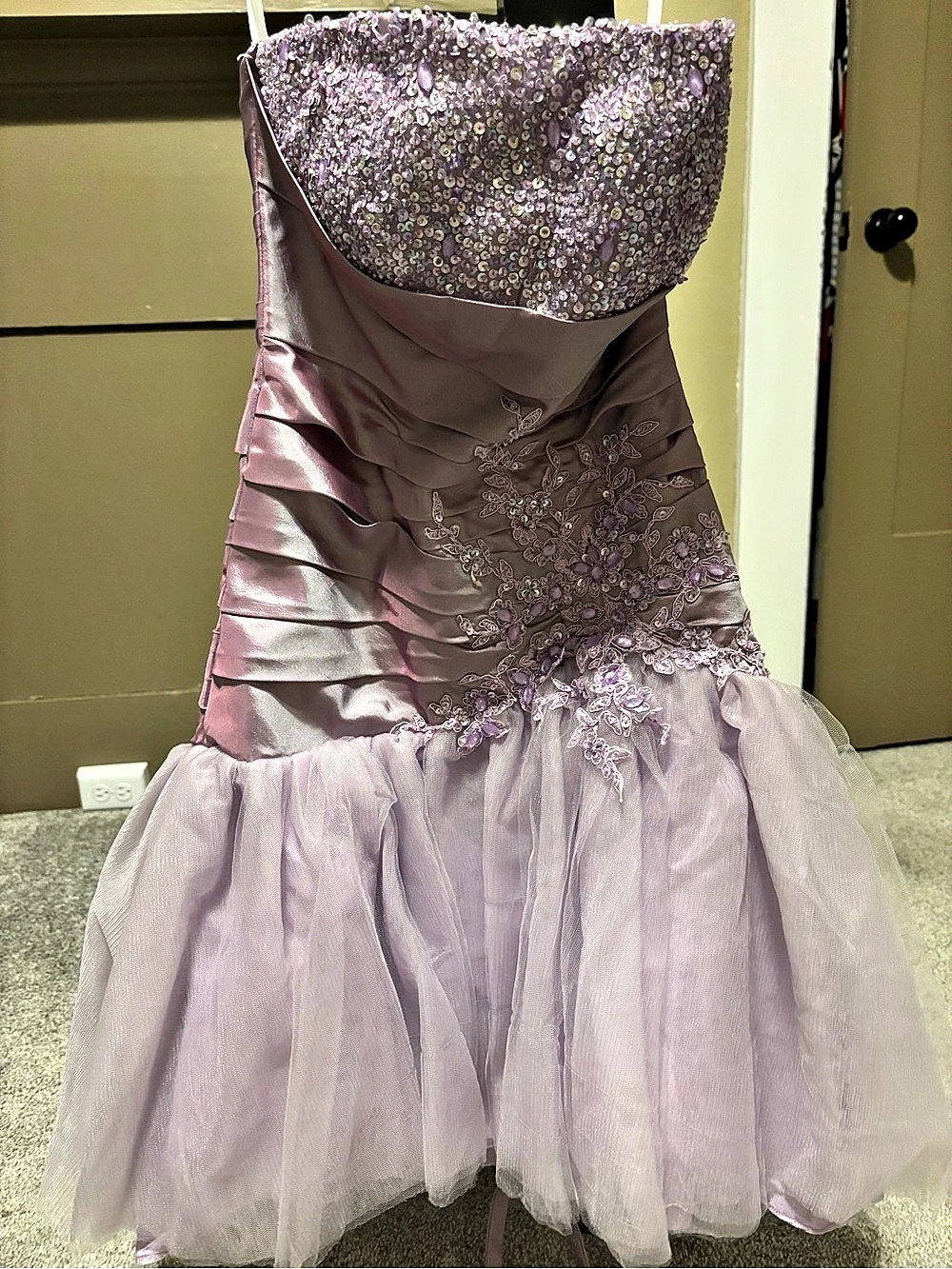 Camille La Vie Beaded Strapless Mini Dress in Purple Size 0 Like New